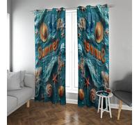 Ocean Theme Blackout Curtains Summer Blue Waves Starfish Shells Sound Dampening Eyelet Window Drapes for Sliding Door 2 Panels B107xH180cm