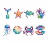 Ocean Theme Cupcake Toppers, 8 Designs, Mermaid Tail, Starfish, Sea Turtle, Jellyfish, Seashell, Crab, Colourful