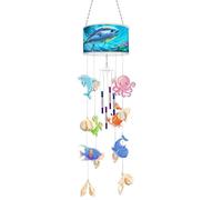 Ocean Theme Diamond Art Wind Chimes Hanging Pendant DIY Kit 5D Sea Life Diamond Art Painting Wind Chime Tunas Dolphin Shells Octopus Hanging Ornament Special Crystal by Number Patio Tree Window Decor
