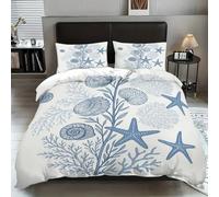 Ocean Theme Duvet Cover Blue Teal Seashell Starfish Seahorse Bedding Set with Comforter Conch Coral Seaweed Quilt Cover for Kids Teens Adults Bedroom Decor 3/4Pcs (Color 6,Double:200x200cm(3Piece))