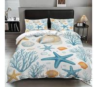 Ocean Theme Duvet Cover Blue Teal Seashell Starfish Seahorse Bedding Set with Comforter Conch Coral Seaweed Quilt Cover for Kids Teens Adults Bedroom Decor 3/4Pcs (Color 3,Double:200x200cm(4Piece))
