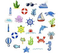 Ocean Theme Embroidered Patches, 26 Pieces, Nautical Sea Life Design, Small Size Iron-on Appliques