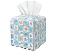 Ocean Theme Leather Tissue Box Cover Square Seashell Starfish Tissue Holder for Bathroom Home Office Gifts for Son Daughter Kids Girls Sister Housewarming Christmas Birthday Gifts - DH546