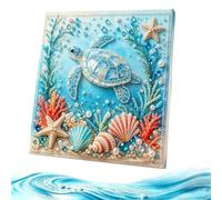 Ocean Theme Pearl Art DIY Kit,3D Sparkling Coastal Wall Decor with Blue Octopus, Seashells, Starfish & Rhinestone Accents, Relaxing Craft for Adults,Beach Lovers (Sea Turtle 2)