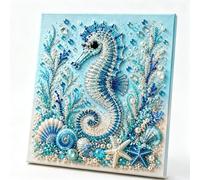 Ocean Theme Pearl Art DIY Kit, Blue Ringed Octopus 3D Diamond Painting Crafts for Adults, Diamond Pearl Painting Kit Wall Art, DIY Pearl Mosaic Craft Set for Beginner, Coastal Home Decor (Seahorse)