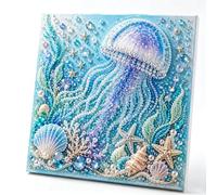 Ocean Theme Pearl Art DIY Kit, Blue Ringed Octopus 3D Diamond Painting Crafts for Adults, Diamond Pearl Painting Kit Wall Art, DIY Pearl Mosaic Craft Set for Beginner, Coastal Home Decor (Jellyfish)