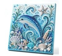 Ocean Theme Pearl Art DIY Kit, Blue Ringed Octopus 3D Diamond Painting Crafts for Adults, Diamond Pearl Painting Kit Wall Art, DIY Pearl Mosaic Craft Set for Beginner, Coastal Home Decor (Dolphin)