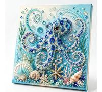 Ocean Theme Pearl Art DIY Kit, Blue Ringed Octopus 3D Diamond Painting Crafts for Adults, Diamond Pearl Painting Kit Wall Art, DIY Pearl Mosaic Craft Set for Beginner, Coastal Home Decor (Octopus)