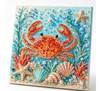 Ocean Theme Pearl Art DIY Kit, Blue Ringed Octopus 3D Diamond Painting Crafts for Adults, Diamond Pearl Painting Kit Wall Art, DIY Pearl Mosaic Craft Set for Beginner, Coastal Home Decor (Crab)
