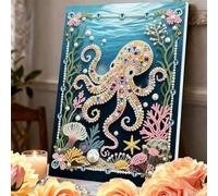 Ocean Theme Pearl Art DIY Kit, Ocean Diamond Paint Kit, 3D Sparkling Coastal Wall Decor with Blue Octopus, Seashells, Starfish & Rhinestone Accents, Relaxing Craft for Adults, Teens, Beach Lovers