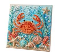 Ocean Theme Pearl Art DIY Kit with Blue Octopus, Seashells, Starfish & Rhinestone Accents, Ocean Diamond Art for Adults & Beginners, Sparkling Coastal Wall Decor (20X20cm, Crab)