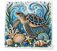 Ocean Theme Pearl Art DIY Kit with Blue Octopus, Seashells, Starfish & Rhinestone Accents, Ocean Diamond Art for Adults & Beginners, Sparkling Coastal Wall Decor (20X20cm, Sea Turtle)