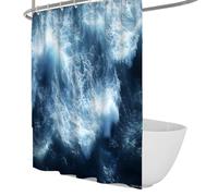 Ocean Theme Shower Curtain Rolling Sea Waves Pattern Bathroom Curtains with Hooks Extra Long Cloth Fabric Blue Gradient and White 180 x 180 cm