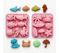 Ocean Theme Silicone Mould Set, Pink, Sea Creatures and Beach Shapes, for Chocolate and Candy Making, 2 Pieces