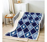 Ocean Theme Throw Blanket Nautical Rudder Sailboat Blanket for Couch Sofa, Blue Sea Wave Bed Blanket for Kid Boy Girls Room Decor, Soft and Breathable Fleece Blanket(60 x 80 Inches)