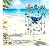 Ocean Themed Crystal Wind Chime, Ocean Animal Stained Glass Wind Chime, Acrylic Hanging Suncatcher with Prism Drops Ornament Pendant, Outdoor Decor for Garden Yard Patio Porch Window