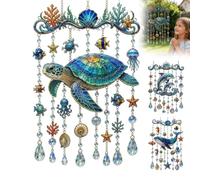 Ocean-Themed Crystal Wind Chime,Sea Turtle Whale Dolphin Hanging Sun Catcher with Prism Drops,Bring the Ocean Glow to Your Garden,Acrylic Wind Chimes Garden Decor for Patio,Porch,Balcony,Window，A
