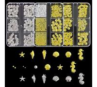 Ocean Themed Nail Charms,3Boxes 18Grids Metal 3D Nail Studs Rhinestones,Star Starfish Seashell Conch Pearl Caviar Beads Summer Beach Nail Art Decorations for Women Girl Manicure Design Supplies