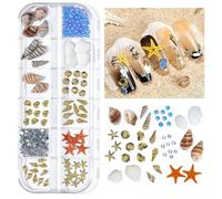 Ocean Themed Nail Charms, 3D Mixed Sea Nails Jewels Beach Include Studs, Shell, Slices, Starfish, Conch, Rhinestones Pearls Irregular, Various Shapes Sea Decals Art for DIY Nail Design Patche B