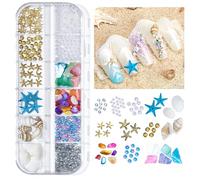 Ocean Themed Nail Charms, 3D Mixed Sea Nails Jewels Beach Include Studs, Shell, Slices, Starfish, Conch, Rhinestones Pearls Irregular, Various Shapes Sea Decals Art for DIY Nail Design Patche A
