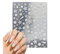 Ocean-Themed Nail Decals Sheet with Seashell Starfish Aurora Stars - Self-Adhesive Waterproof Stickers for DIY Nail Art French Tip Summer Festival Manicure Designs and Decorations