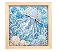 Ocean Themed Premium No-Sew Fabric Art Kit with Frame & Tools,Fabric Wall Art Craft Set for Adults,Relaxing Handmade Craft Project,Traditional Textile Art Hobby，#C