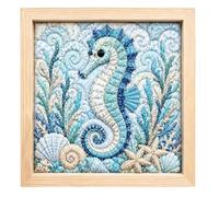 Ocean Themed Premium No-Sew Fabric Art Kit with Frame & Tools,Fabric Wall Art Craft Set for Adults,Relaxing Handmade Craft Project,Traditional Textile Art Hobby，#A