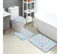 Ocean Themed Quick Dry Bath Mat, Colorful Shells and Starfish Absorbent Non Slip Shower Mat, Summer Coastal Washable Bath Rugs for Bathroom Toilet Restroom Decorative 3 Piece Sets