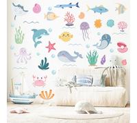 Ocean Themed Wall Decals, 10 Sheets 116PCS Cute Underwater Animal Peel and Stick Wall Stickers, Removable Sea Creature Wall Art Decor for Living Room, Bedroom, Bathroom, Office, DIY Home Decoration