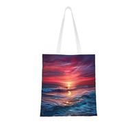 Ocean Tide At Warm Twilight Tote Bag For Women,Canvas Shoulder Bags With Pockets Shopping Bag Cute Reusable Grocery Bags