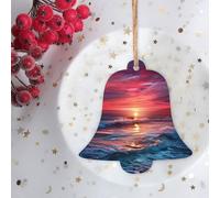 Ocean Tide at Warm Twilight Wooden Christmas Ornaments Predrilled Wooden Crafts Xmas Tree Hanging Ornaments Farmhouse Tree Decor for Xmas Winter New Year Party Holiday Home Bell Shape,1