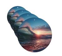 Ocean Tide Waves Car Air Fresheners Cards Set of 4 Pieces,Long-Lasting Car Aromatherapy Tablets Hanging Scented Cards for Wardrobe Bathroom Rearview Mirror Hanging Ornament
