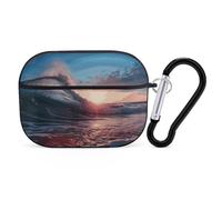 Ocean Tide Waves Case Cover with Keychain Shockproof Hard Shell Protective Case for 2nd/1st Generation Case for Women Men Bluetooth Earbuds Case