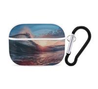Ocean Tide Waves Case Cover with Keychain Shockproof Hard Shell Protective Case for 2nd/1st Generation Case for Women Men Bluetooth Earbuds Case