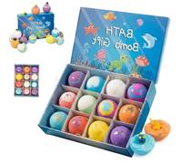 Ocean Toy Bath Salt Ball, 12-Pack Bath Bombs with Toy Inside, Colourful Bubbly Fizzing, Land & Sea Toys, Perfect Birthday Party Or Easter Gift for Boys and Girls