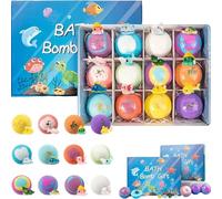 Ocean Toy Bath Salt Ball Sleeve Box - 12-Pack Bath Bombs for Kids with Surprise Spring Inside, Kids Bath Bombs with Toy Inside, Upgrade Easter Gifts, Bubble Easter Basket Stuffers Egg Fillers (1 Set)