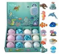 Ocean Toy Bath Salt Ball Sleeve Box Bath Bombs, Bath Bombs with Surprise Inside, 12-Pack Upgrade Easter Gifts Bubble Easter Basket Stuffers Easter Egg Fillers (3)