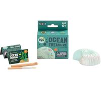Ocean Treasure Dig Kit - Seashell Excavation Block with Sea Fossil, Polished & Rough Crystals, Chisel & Brush - STEAM Science Activity for Kids