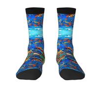 Ocean Tropical Fish Coral Undersea World Color-Clash Mid-Calf Socks - Bold Full-Print Design With Black Toe Contrast For Unmatched Style And Comfort