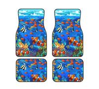Ocean Tropical Fish Coral Undersea World Print Car Floor Protection Set 4 Pieces Foot Mat Fit Vehicle Anti-Slip Cushion Waterproof