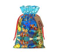 Ocean Tropical Fish Coral Undersea World Print Christmas Bag Holiday Present Sack Xmas For Seasonal Decor Gift Wrapping