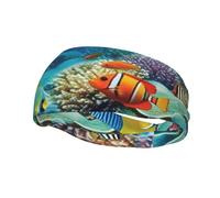Ocean Tropical Fish Coral Undersea World Sports Sweatband Head Bands for Women Men, Lightweight Breathable Non Slip Workout Headbands Hairband for Fitness Running Cycling Hiking Yoga