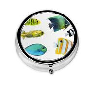 Ocean Tropical Fish This Small, Round Pill Box is a Portable Travel Medicine Organizer with Three compartments for Storing Daily medications.