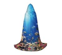 Ocean Tropical Fish Turtle Shark Hooded Cape For Teenagers Witch Vampire Cosplay Party Halloween Christmas Printed Long Cloak