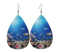 Ocean Tropical Fish Turtle Shark Leather Earring For Women Teardrop Dangle Printed Fashion Accessories Daily Wear Party