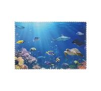 Ocean Tropical Fish Turtle Shark Printing Durable Placemats Heat-Resistant 12x18in 6-Piece Perfect For Family Meals & Event Table Settings