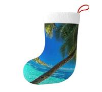 Ocean Tropical Island Christmas Stocking 17.7", Festive Hanging Sock for Fireplace Mantel, Holiday Decorations