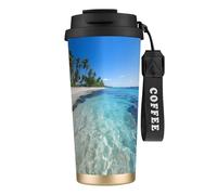 Ocean Tropical Island Print Insulated Coffee Mug, 316 Stainless Steel Vacuum Travel Cup, Keep Hot And Cold