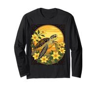 Ocean Turtle and Yellow Gelsemium Flowers Long Sleeve T-Shirt