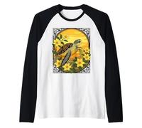Ocean Turtle and Yellow Gelsemium Flowers Raglan Baseball Tee